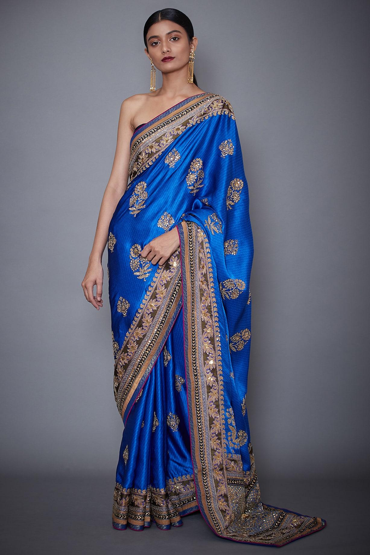 Royal Blue Embroidered Saree