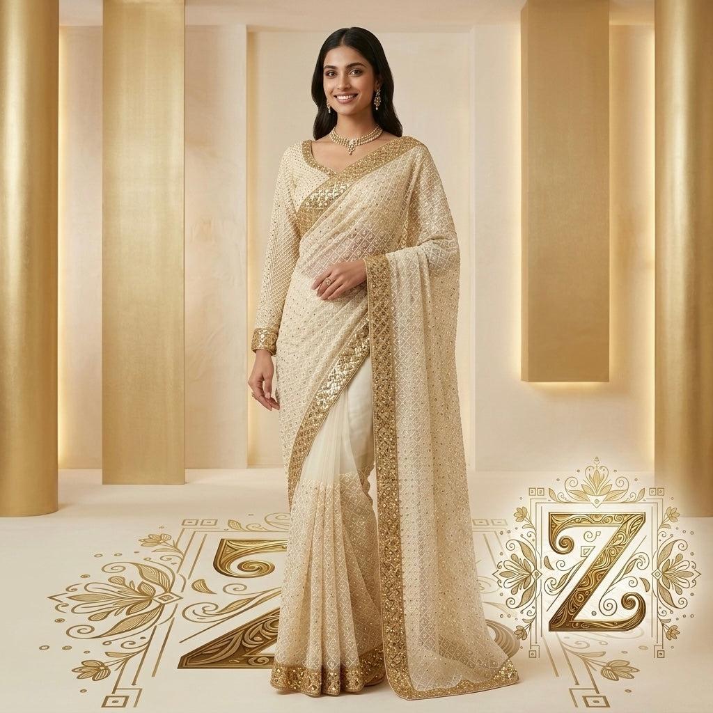 Ivory Gold Saree